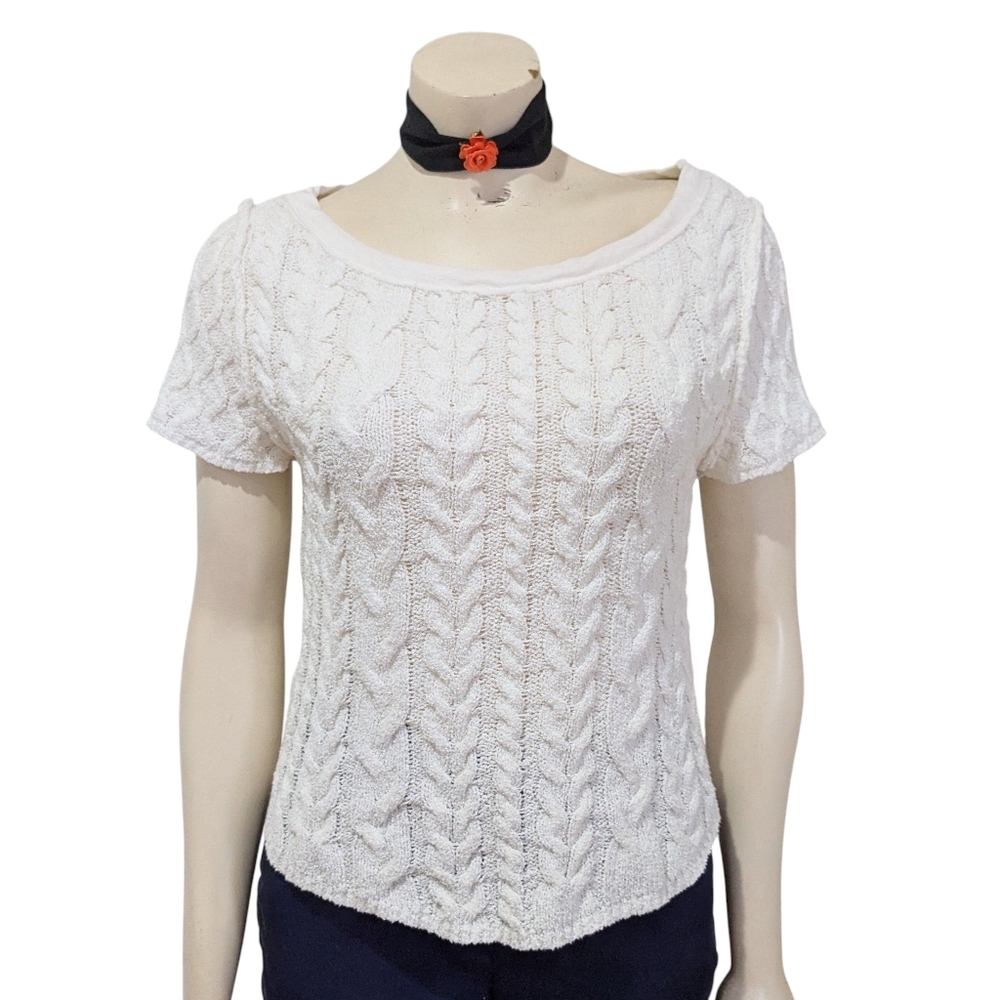 Free People Baby Cable Knit Short Sleeve Sweater Size Large